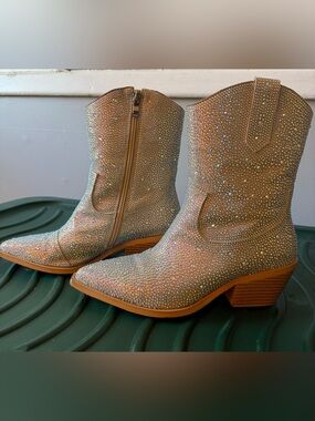 Crystal-Studded Iridescent Western Heeled Boots - Women's